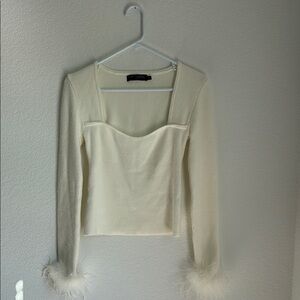 Finesse Cream Fitted Embellished Long Sleeve Blouse